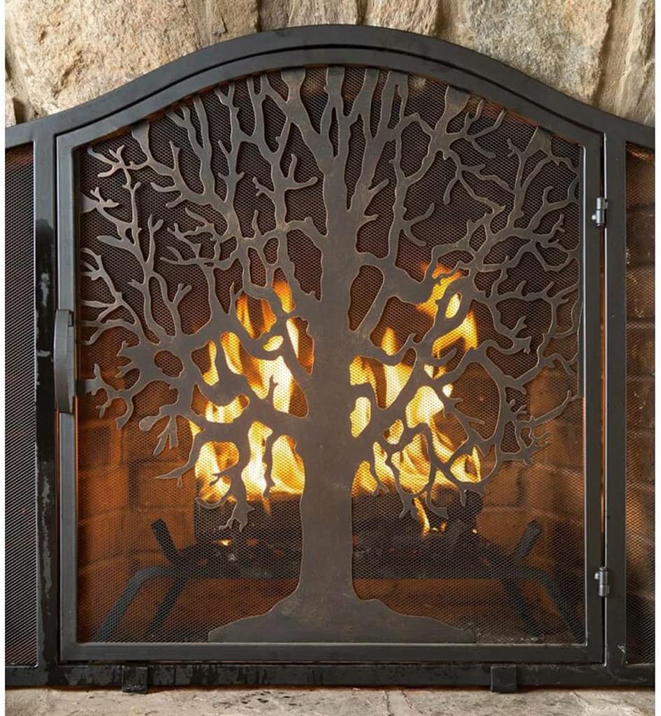 Fireplace Screen Fireplace Screen with Wrought Iron Partition Door Fire Screen Creative Tree-Shaped Home Living Room Fire Guardrail Fireplace Tools Decorative Spark grates