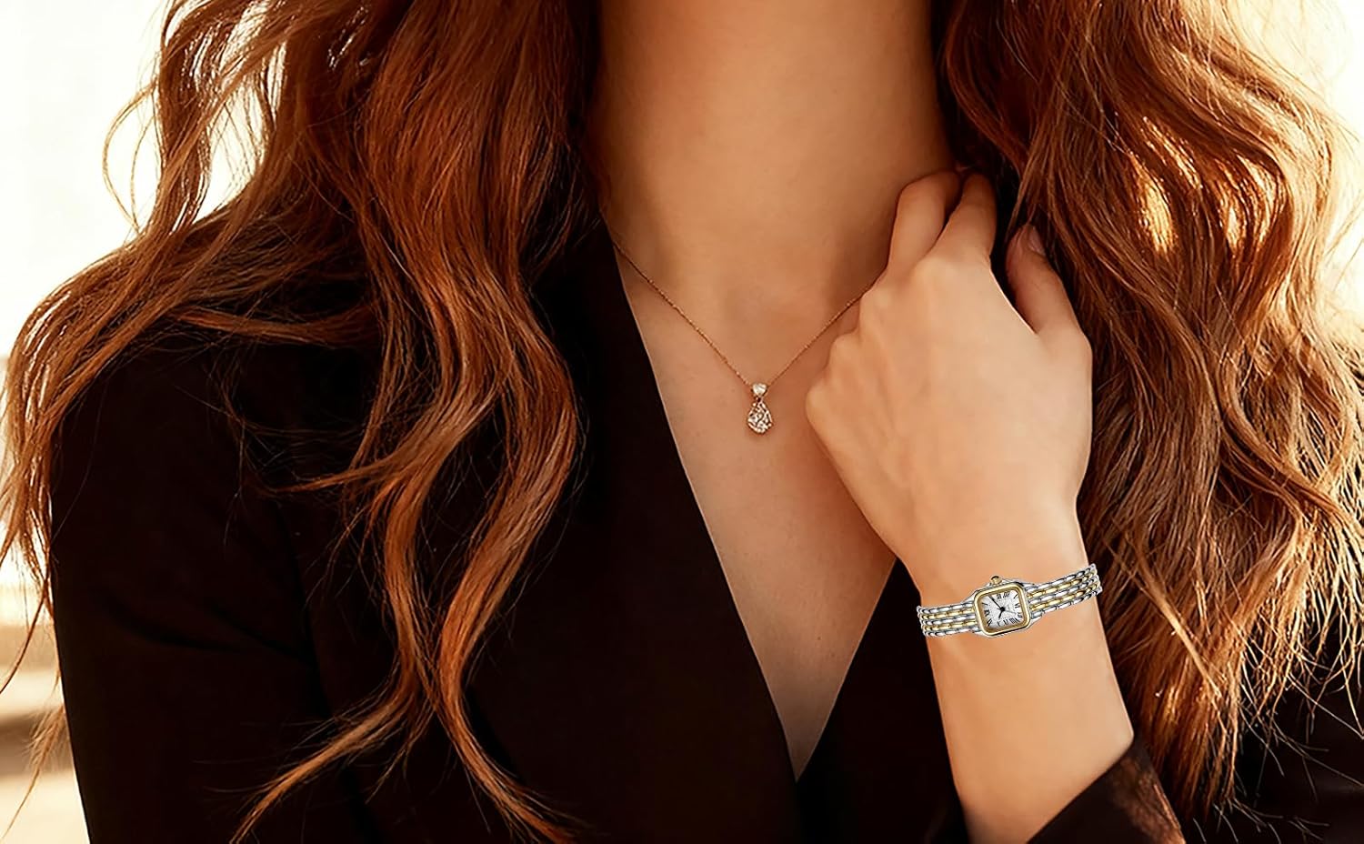 BESTKANG Watches for Women Vintage Square Classic Luxury Watch with Roman Numerals Dial Gold Silver Two-Tone Stainless Steel Band Elegant Dress Women's Wrist Watch - Image 5