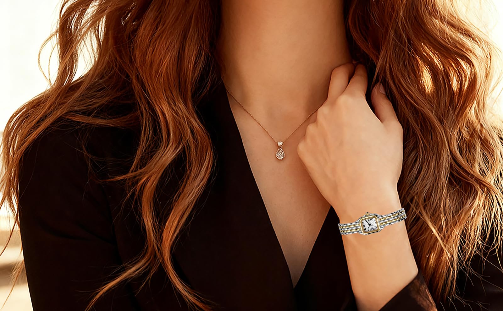 BESTKANG Reloj de pulsera para mujer, clásico, cuadrado, clásico, de lujo, con números romanos, esfera dorada y plateada, correa de acero inoxidable de dos tonos, elegante, para mujer