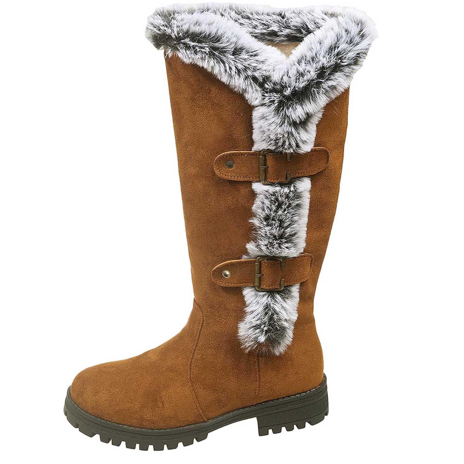 Bottes de Neige Femme Fourrées Mollets Larges Bottes Femme Hiver Chaudes en Daim Botte de Neige Mi-Mollet Snow Boots Fourrées Antidérapantes Chaussure Hiver Confort Chaussures de Randonnée de Ski