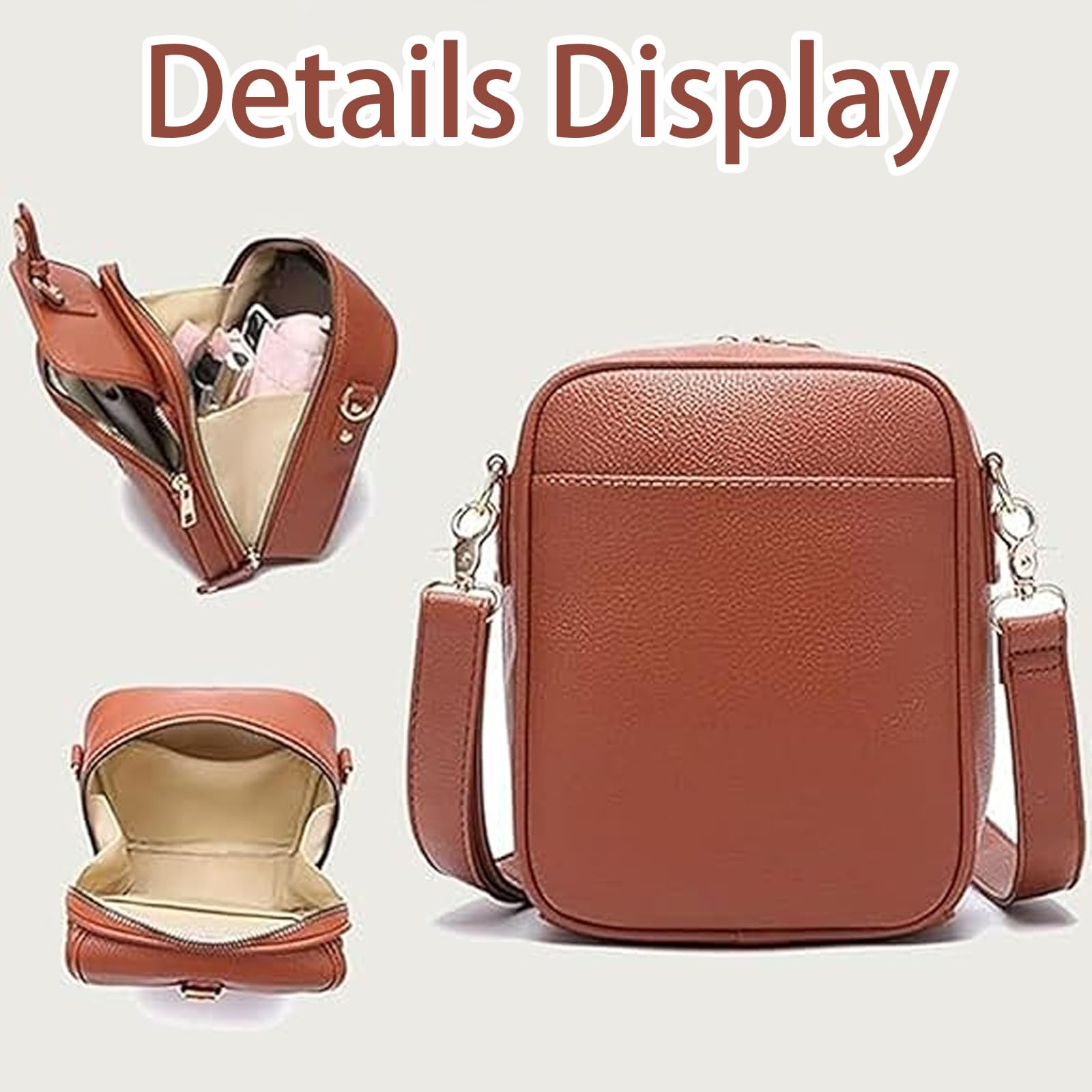 Crossbody Leather Bag, Large Capacity Anti-Theft Vintage Bag, Multi-slot Bags with with Adjustable Strap for Everyday Casual