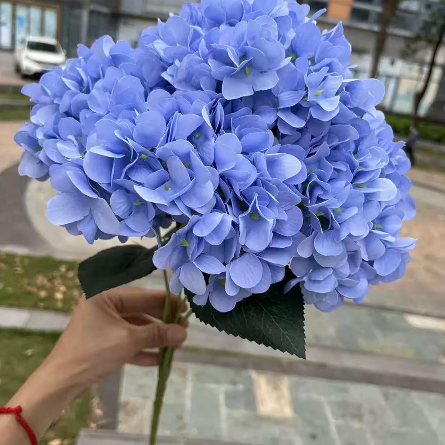 2 PCS 5 Heads White Artificial Hydrangea Fake Flower Simulation Silk Hydrangea with Stems Bouquet Arrangement Family Table Centerpiece Wedding Baby Shower Birthday Party Decoration (Morandi Pink)