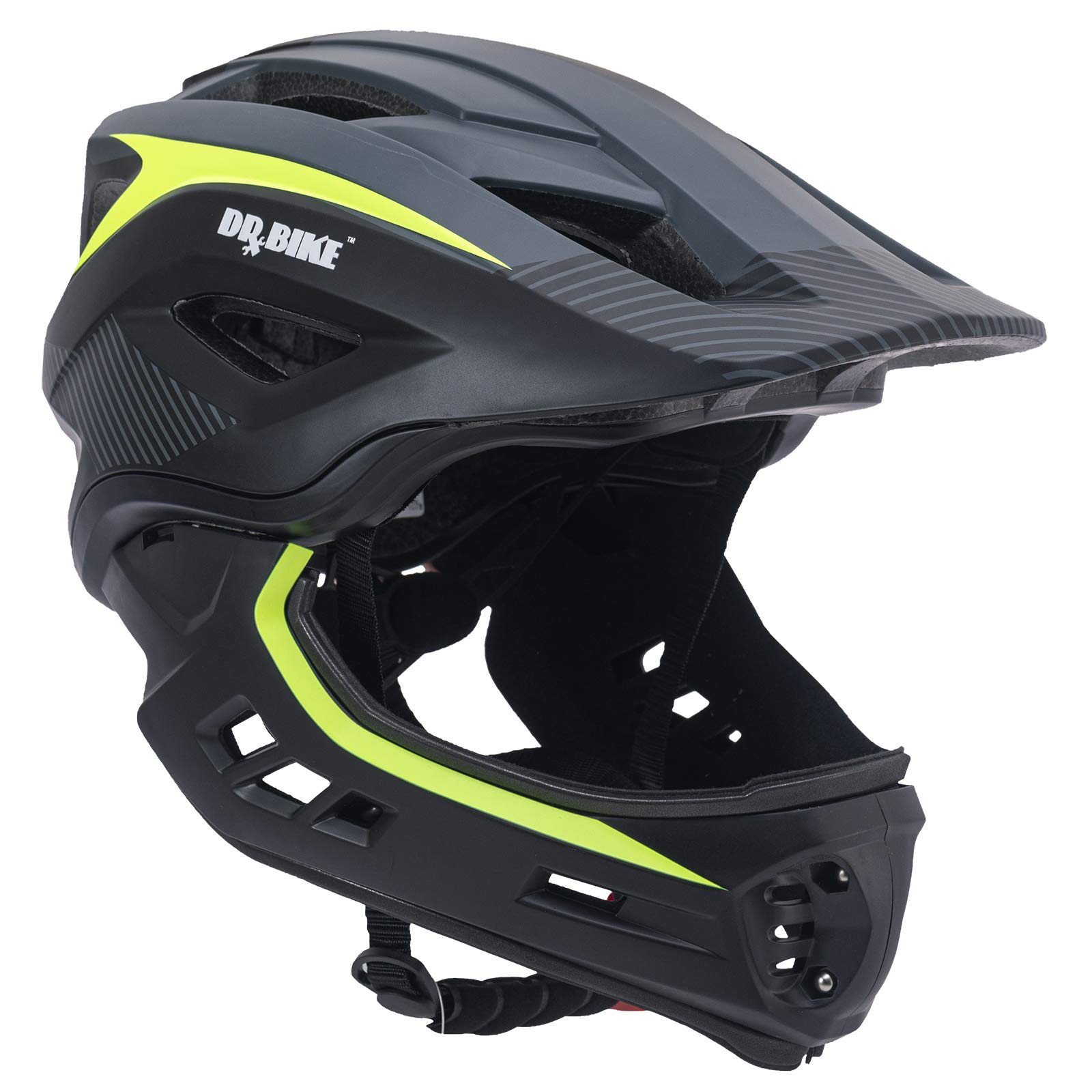 DRBIKE Kids Full Face Helmet Kids Bike Helmets Lightweight Mountain Bike Helmet Detachable for MTB BMX Skating Cycling Scooter Safety Bicycle Helmets for Youth Child Boys Girls Ages 3-8 Black