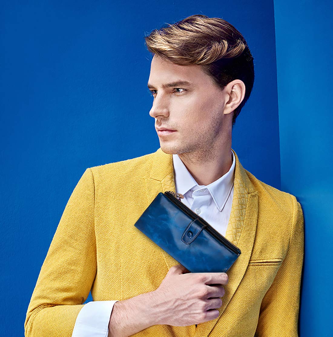 FANDARE Moda Portafogli RFID Portamonete da Donna Pochette Uomo Clutch Portafogli Pelle Porta Carte di Credito Portafogli con Porta Biglietti da Visita Porta Banconote Festa Portafoglio Blu