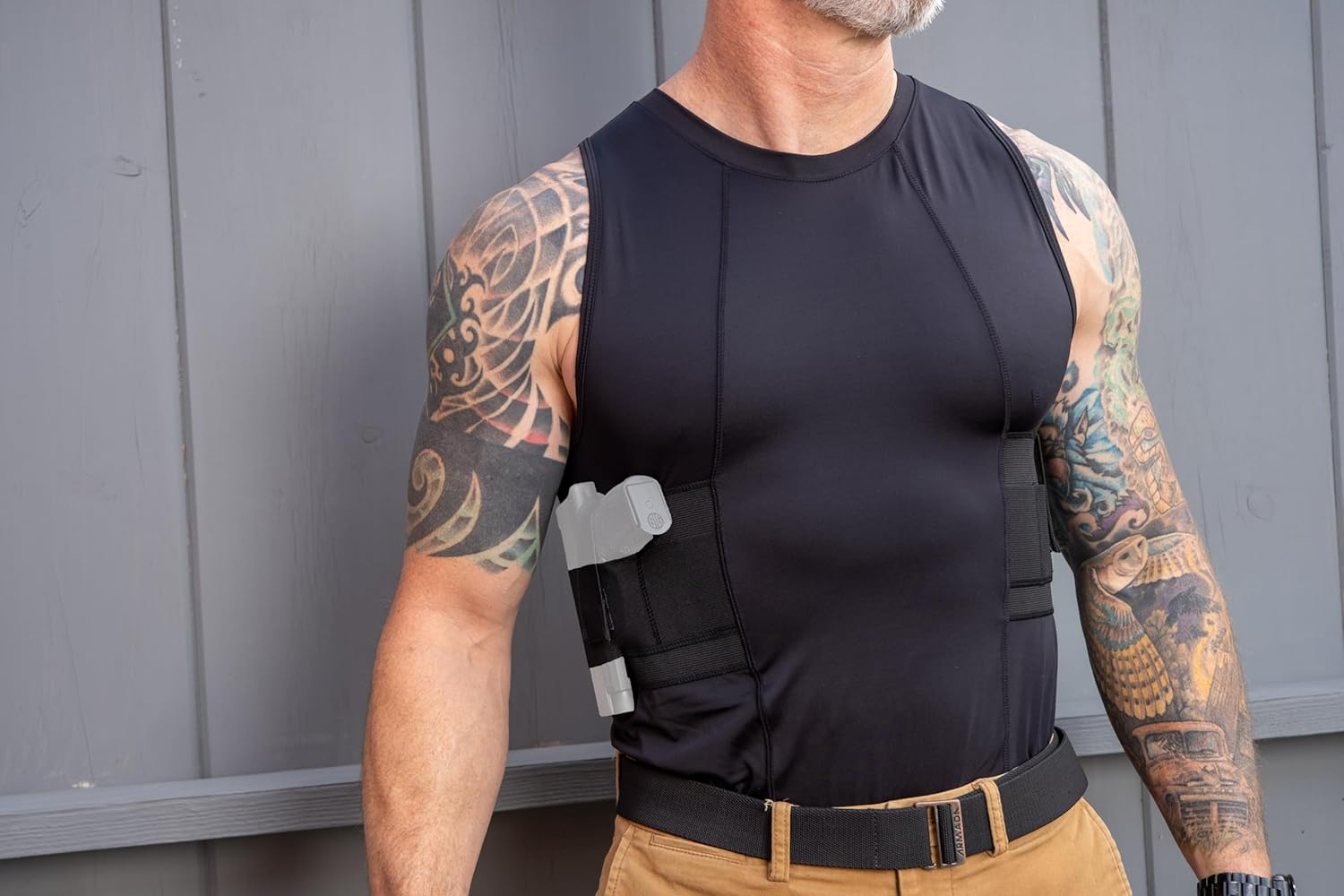 Graystone Holster Tank Top Shirt Concealed Carry Clothing for Men - Easy Reach Concealment Compression CCW Clothes (XX-L,Black)