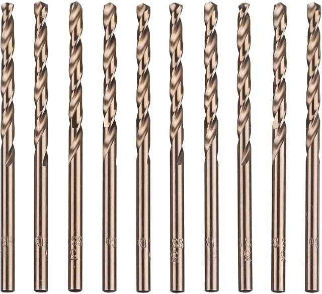 HPMAISON 3mm 10pcs M35 HSS Gold Cobalt Jobber Drill Bit Set, Metric High Speed Steel Twist Drill Bit Set for Drilling Stainless Steel & Hard Metal, Cast Iron, Copper, Aluminum