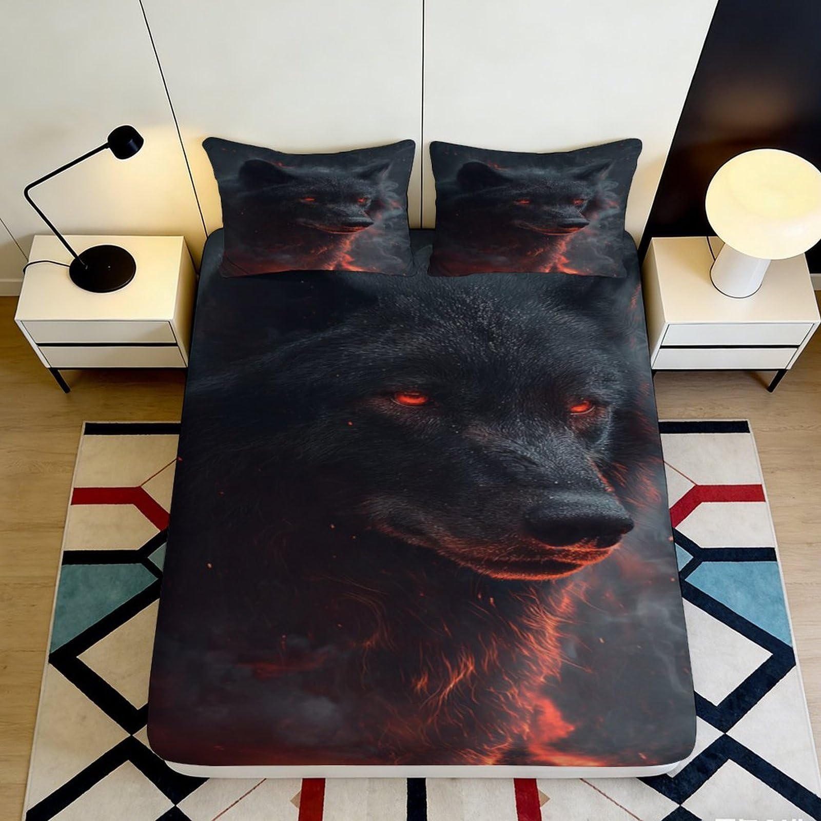 Uynsixtme Style-4 3D Printed Wolf Pattern Fitted Sheet Microfiber Non-Slip Deep Pocket Wolf Mattress Fitted Cover Elastic Hem Washable For Bedroom 200X200x25cm