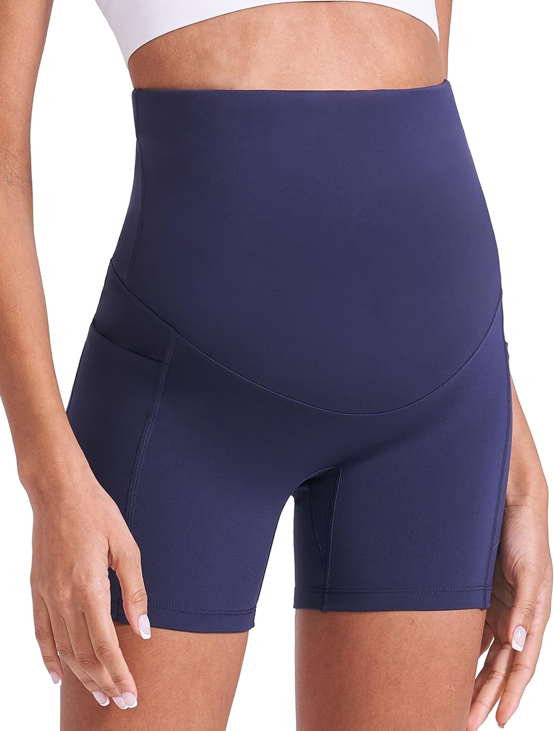 ENERFUL Women's Maternity Yoga Shorts Over The Belly Comfy Biker Workout Active Pregnancy Gym Short Pants with Pockets 8"/5" - Image 5