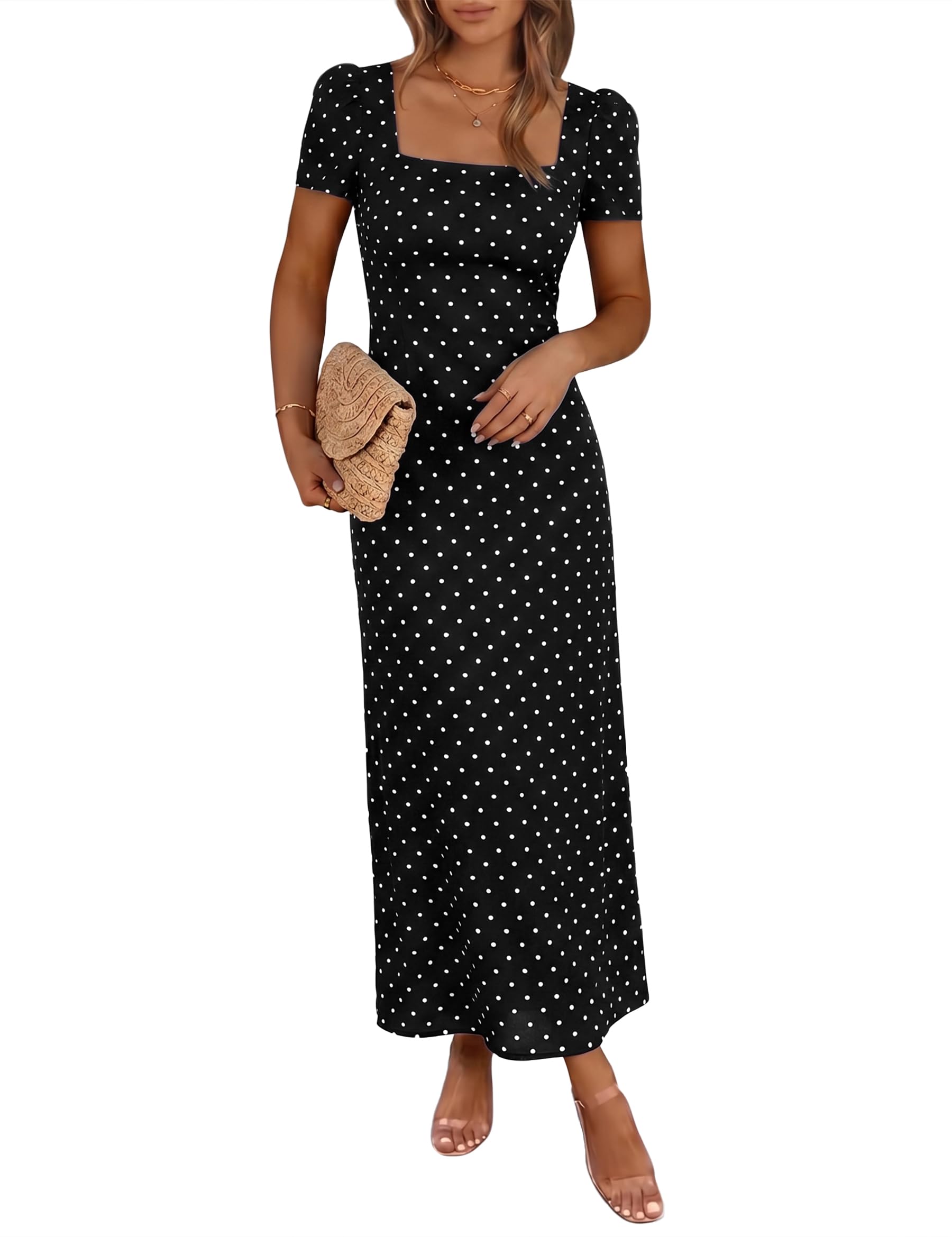 Fengbay Vestido de verano para mujer, diseño de lunares, con escote cuadrado, estilo vintage