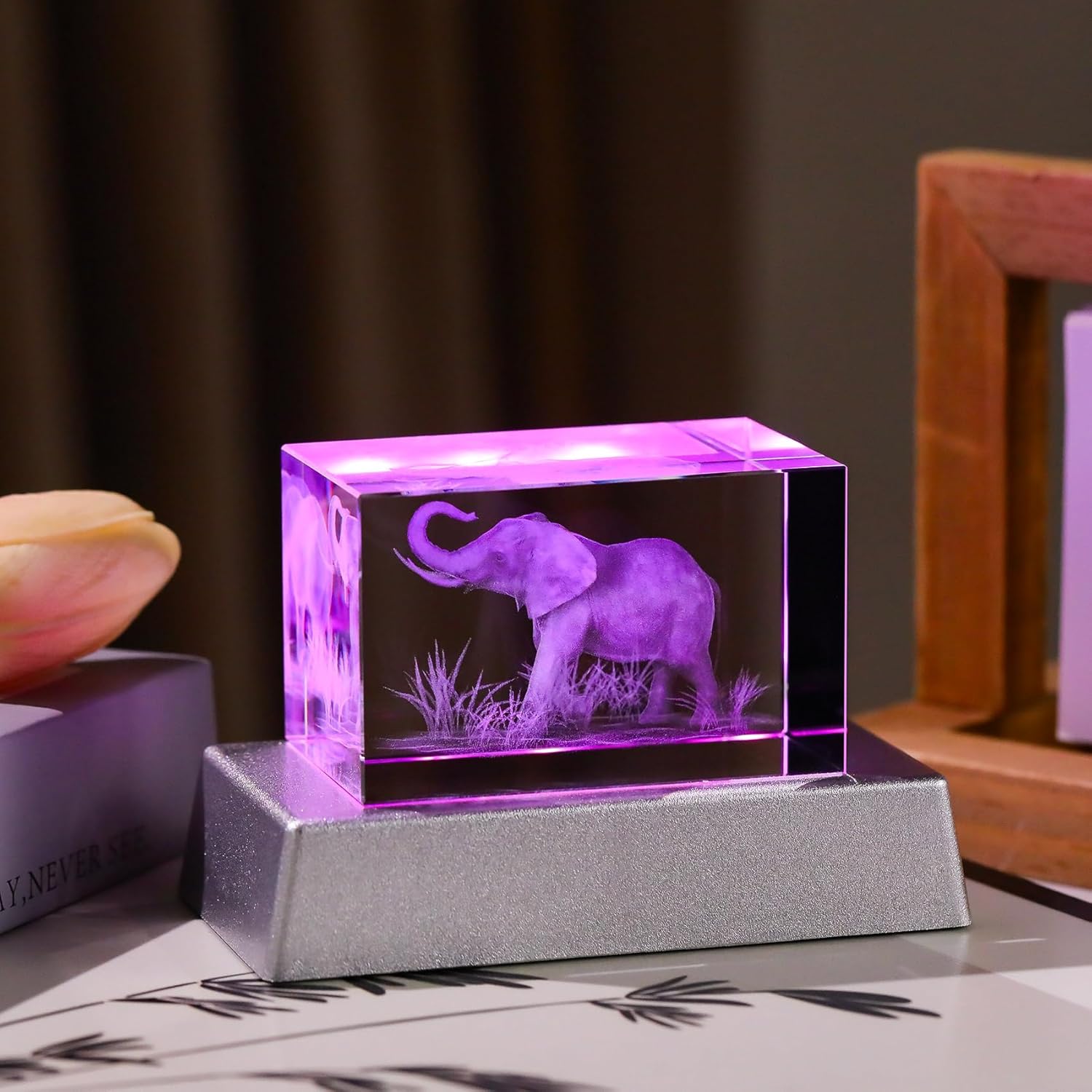 Movdyka Elephant Gifts for Women & Men - 3D Laser Etched Crystal Elephant Night Light with Color-Changing LED Base, Unique Home Decor Gift