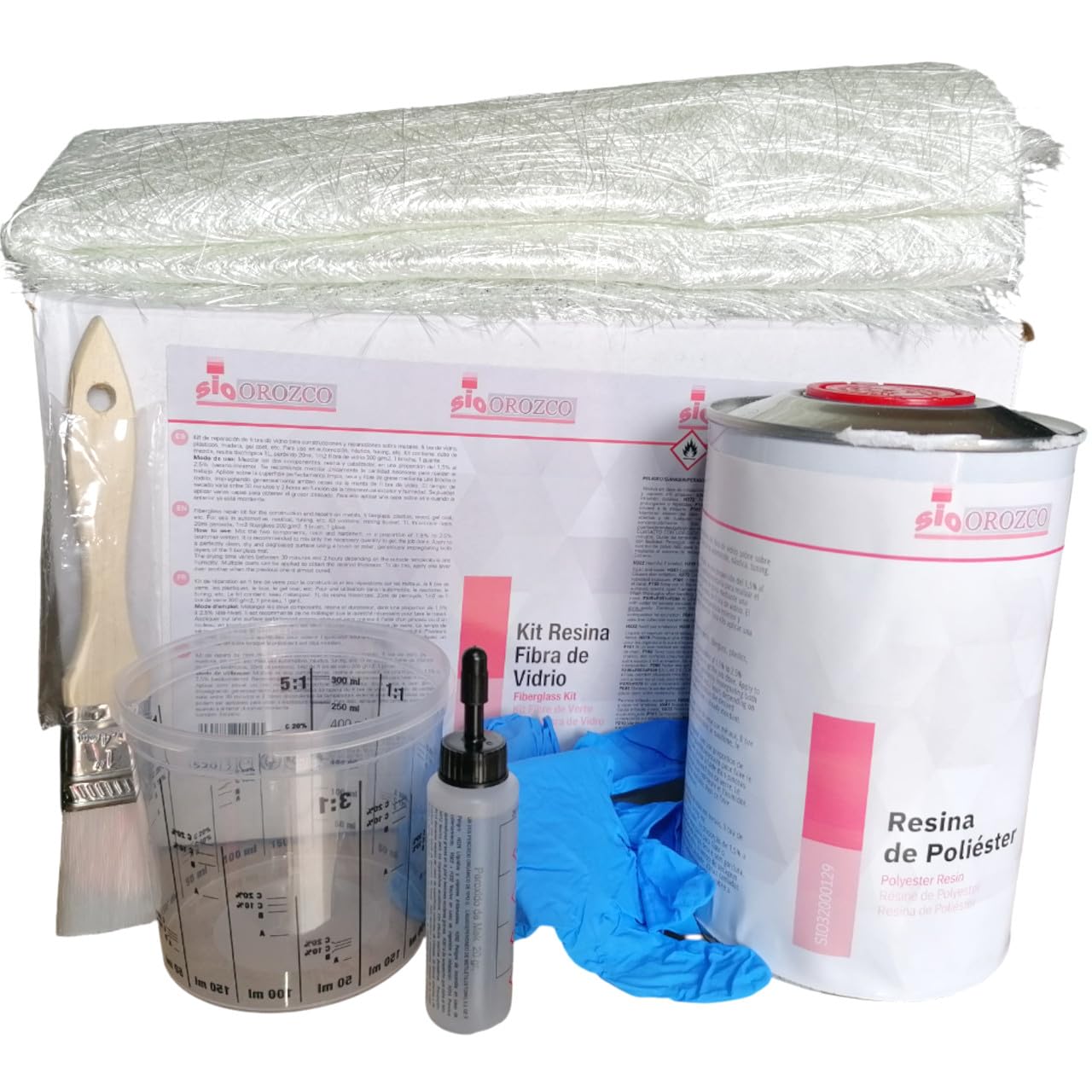 Kit de réparation en fibre de verre complet résine + couverture + catalyseur + accessoires