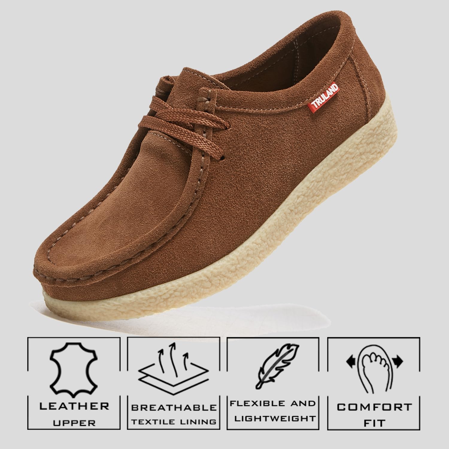 TRULAND Zapatos Mocasines Wallabees Mujer con Cordones, Piel de Ante