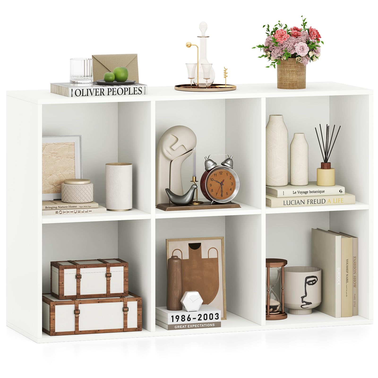 Tangkula White 6-Cube Modern Freestanding Bookshelf for Home Office and Living Room Study Storage Shelf 