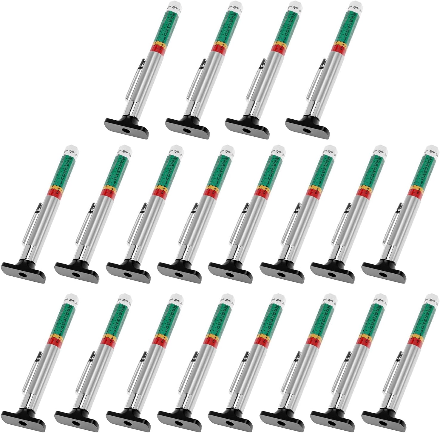 QWORK Tire Tread Depth Gauge Tools, 20 Pack Color Coded Tire Wear Indicator, Accurate Car Tire Tread Measurement Gauge with Pocket Clip, Easy-to-Read Tyre Depth Checker for Auto & Truck
