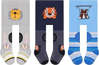 L&K-II Pack of 3 Crawling Tights Baby Girls Boys Tights with ABS Sole Non-Slip Nubs Car Aeroplane Lion Motif 2731