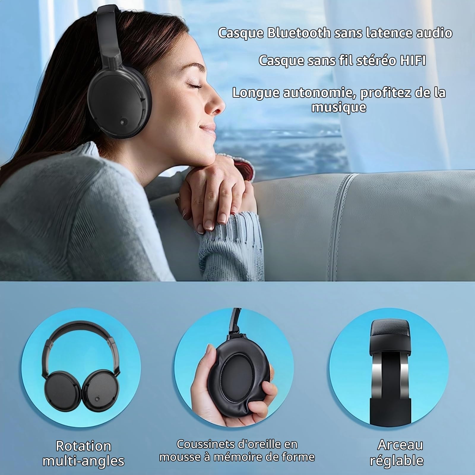 PROW Casque TV sans Fil avec éMetteur USB, Casque TV sans Fil pour Personnes âGéEs, Casque Bluetooth 5.3 Supra-Auriculaire, Autonomie de La Batterie de 30 Heures, LéGer et Confortable