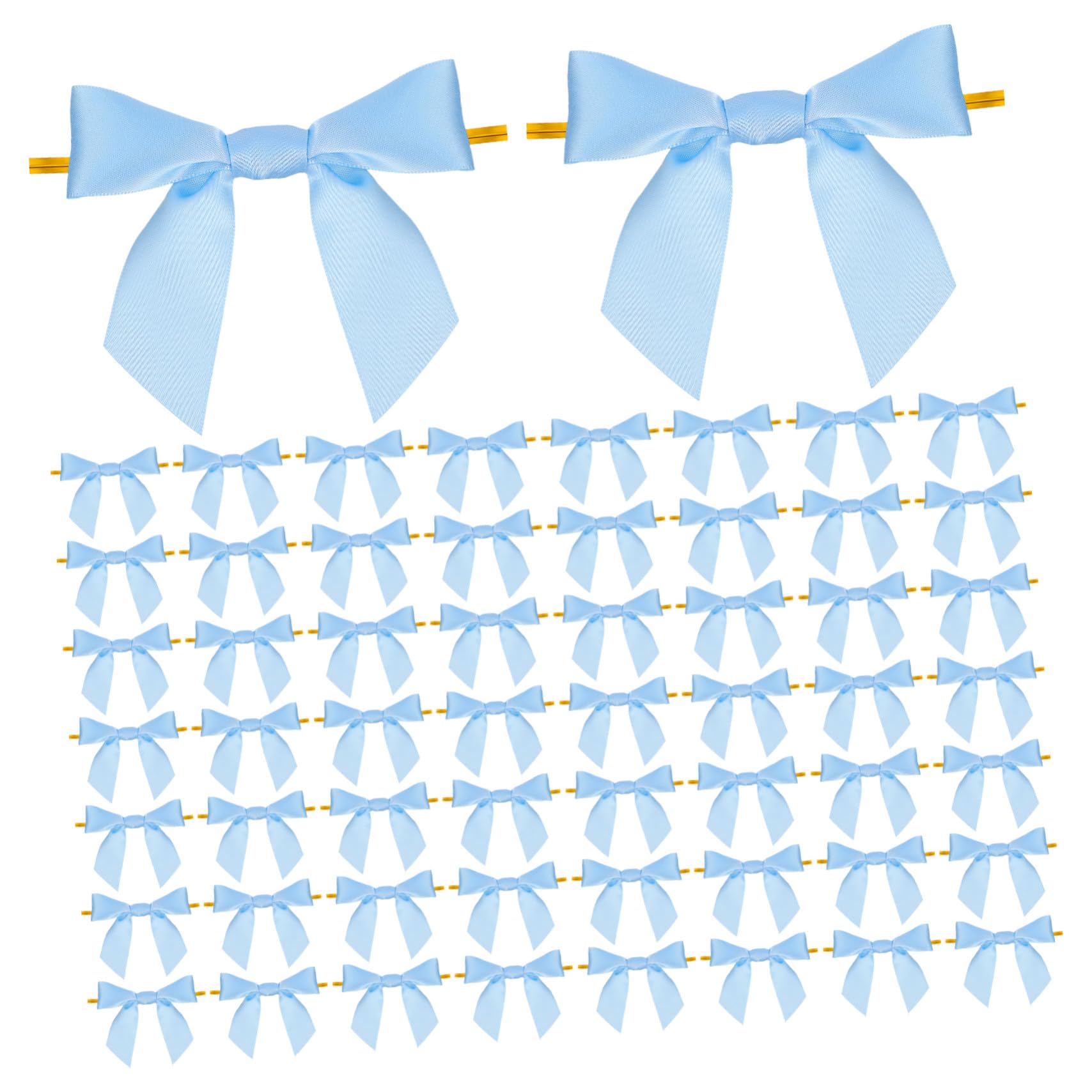 100 Pezzi Fiocchi Pre-legati Azzurri con Filo Twist per Sacchetti Regalo Nastri Decorativi per Confezioni Feste e Artigianato