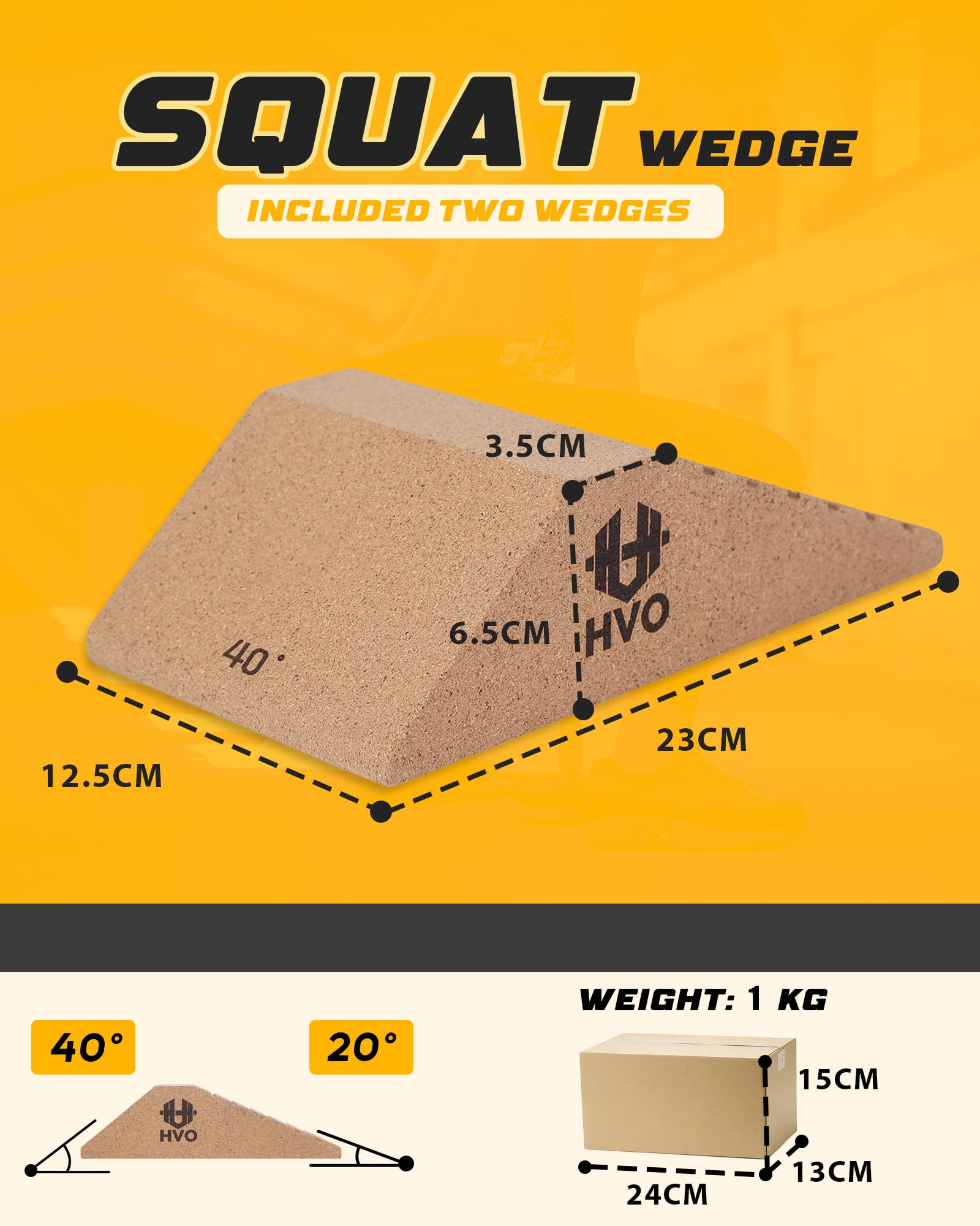 Cales De Squat Inclinées HVO – 2 Blocs En Liège, Angles 20°/40°, Antidérapantes, Charge Max 635 Kg
