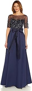 Women's Beaded Mesh and Taffeta Gown