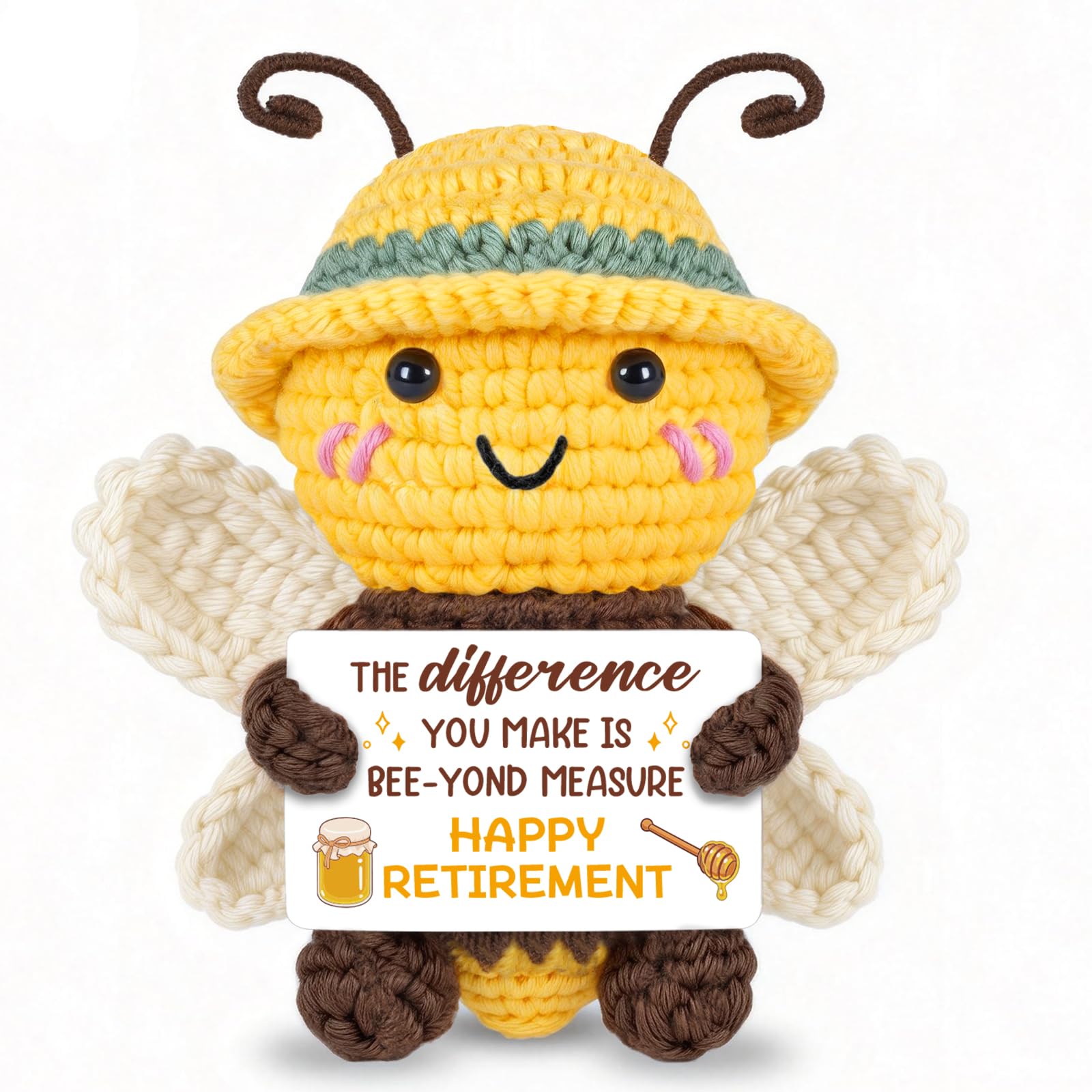 Retirement Gifts for Women Men, Handmade Crochet Doll Bee with Warm Card