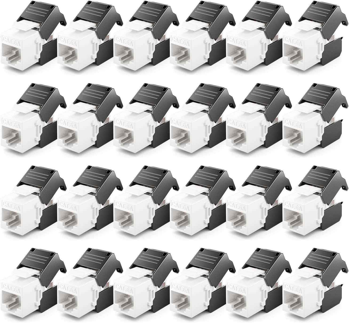 deleyCON Moduł Keystone Jack CAT6A (Zestaw 24 Sztuki) - Gniazdo RJ45 na LSA, 10 Gbit/s, 500 MHz, T568A/T568B, AWG 22-26 UTP - Tworzywo Sztuczne - do Patchpanelu, Gniazda Sieciowego