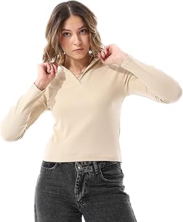 بلوزة بتصميم كلاسيك كاجوال بأكمام طويلة ورقبة على شكل حرف V للنساء - 2596