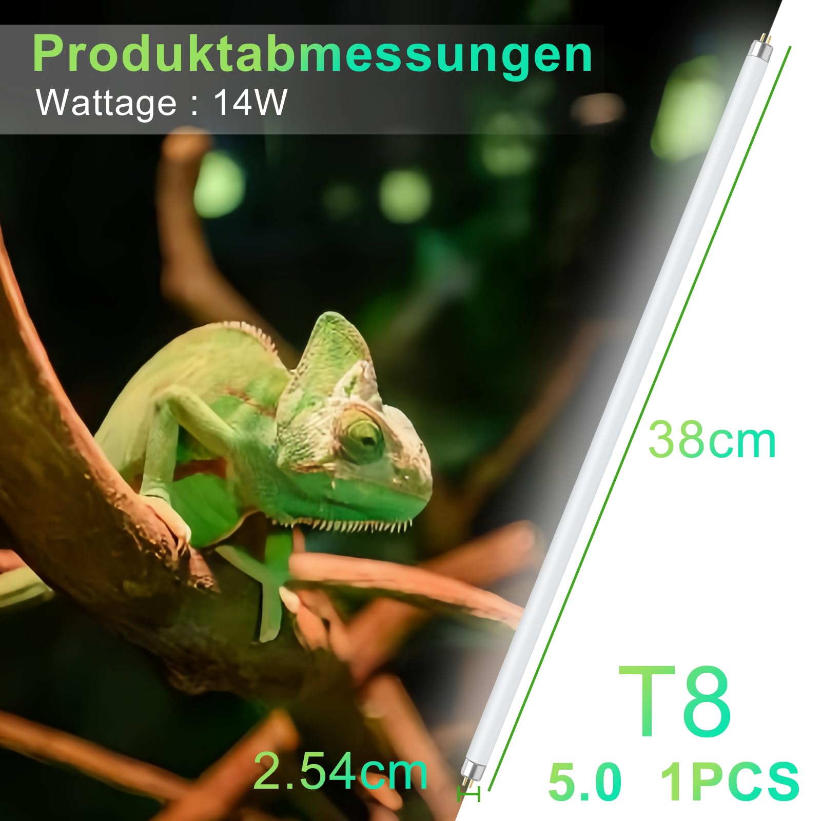 LUCKY HERP Lámpara UVB de terrario T8 para reptiles UVA UVB 5.0 14 W (38 cm), lámpara UVA UVB terrario para reptiles, tortugas, dragones barbudos, serpientes, lagartos y anfibios