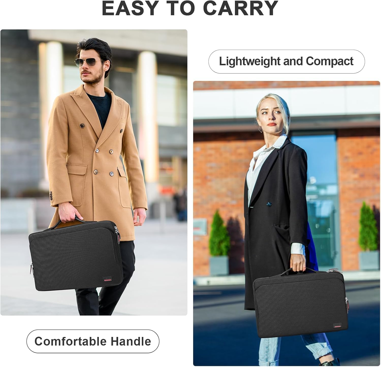 16.1/15.6 Inch Portable Monitor Case, 15.6 inch Laptop Protective Carrying Cover with PU Handle, Large Accessory Pocket and Water Resistant for Travel Monitor Bag Display Screen Sleeve, Black
