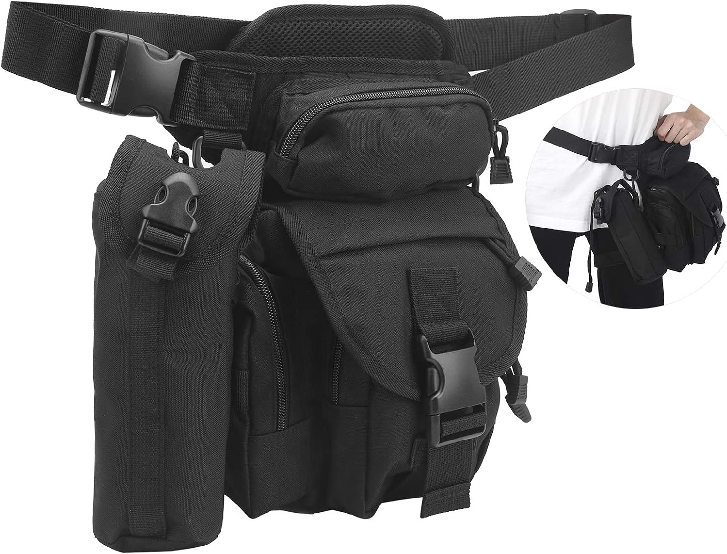 Drop Leg Bag Large Capacity Thigh Bag, Convertible Shoulder Backpack for Cycling Outdoor Camping, Durable Nylon Tactical Pouch with Multiple Compartments for Men and
