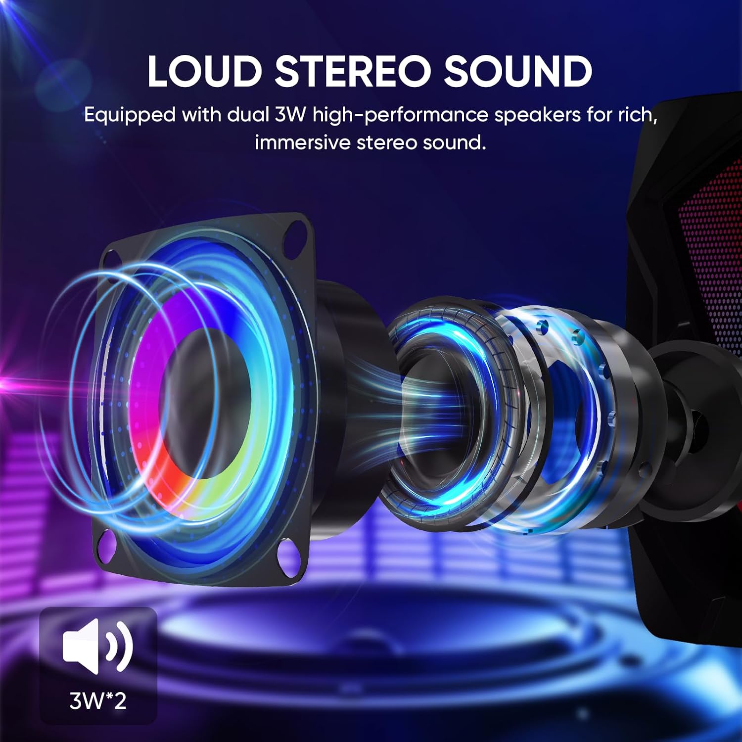 Computer Speakers for Desktop, USB Powered Stereo Speakers with RGB Lights | Rich Stereo Sound, Colorful RGB Lighting, Compact Design, Simple Volume Control, and Plug-and-Play Setup for Laptop Monitor