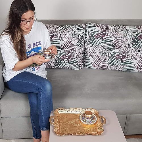 Miniatura 7 de Bandeja decorativa de té de café turco dorado, bandeja de decoración de mesa, bandeja de centro de mesa, bandeja de mesa de comedor, bandeja de