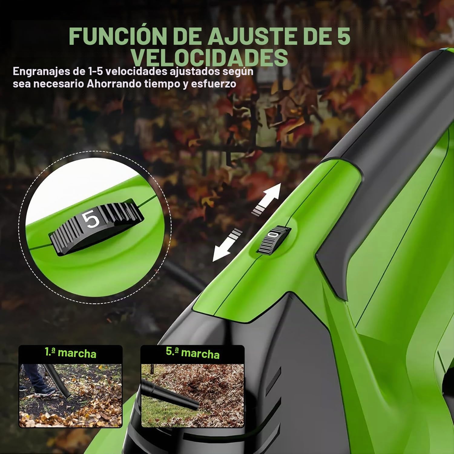 Soplador de batería de 21 V, soplador de hoja con batería de 3,0 Ah, 120 CFM/100 MPH, 5 velocidades, soplador de hojas inalámbrico para el mantenimiento del césped, remoción de nieve y eliminación de