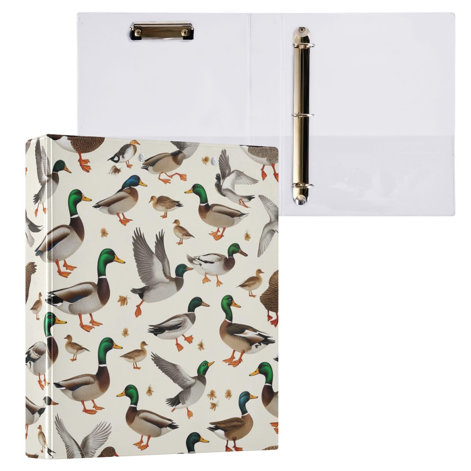 Caikeny 3 Ring Binder Funny Ducks Animal 1.5 Inch Binders Colorful Round Ring Clipboard with 2 Pockets for Office Supplies