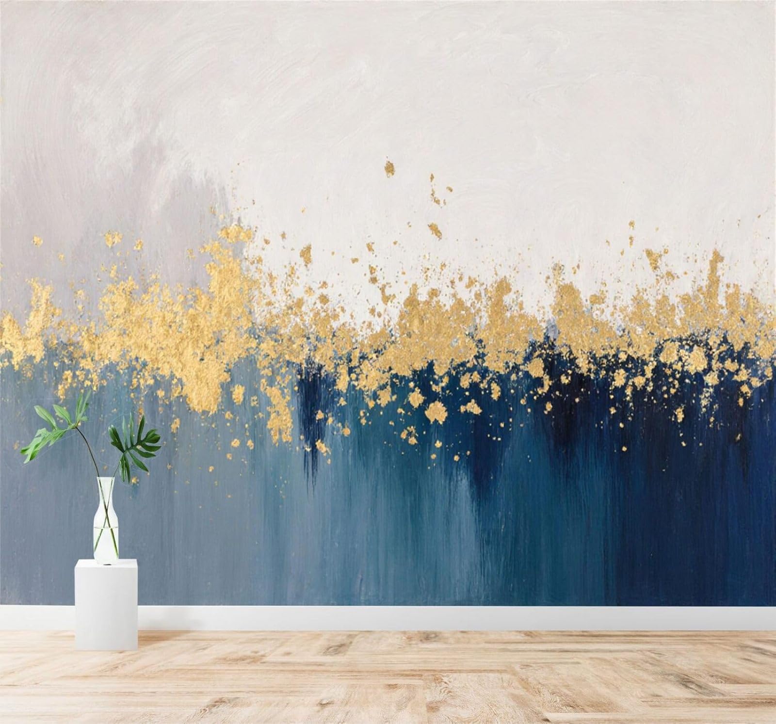 3D Papel Pintado Abstracto Azul Y Dorado Lujoso Pintura Con Degradado Arte