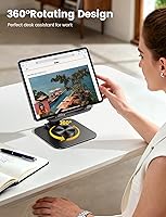 Vista 2 de Lamicall Soporte ajustable para iPad para escritorio, plegable, ultradelgado, rotación de 360°, soporte para tablet con base resistente, soporte
