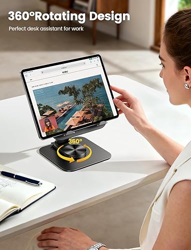 Miniatura 2 de Lamicall Soporte ajustable para iPad para escritorio, plegable, ultradelgado, rotación de 360, soporte para tablet con base resistente, soporte para
