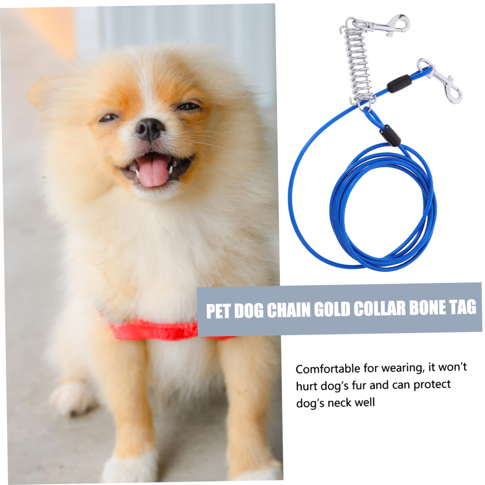 Laisse Chien Solide avec Crochet Pivotant et Ressort Amortisseur Câble pour Petit et Moyen Animal Attache Rapide et Flexible sans Nœuds