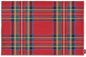 Charming Red Plaid Door Mat: A Festive Welcome for Your Home