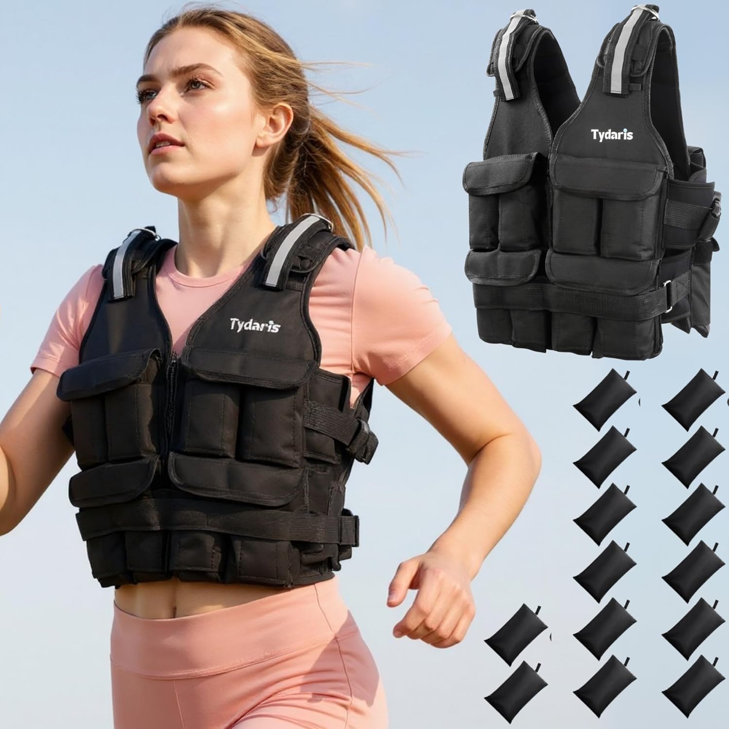 Adjustable Weighted Vest - 2-18lbs/2-42lbs Vest with 16 Ironsand Weights and Large Pocket, Weight Vest for Men and Women Strength Training, Running, Walking