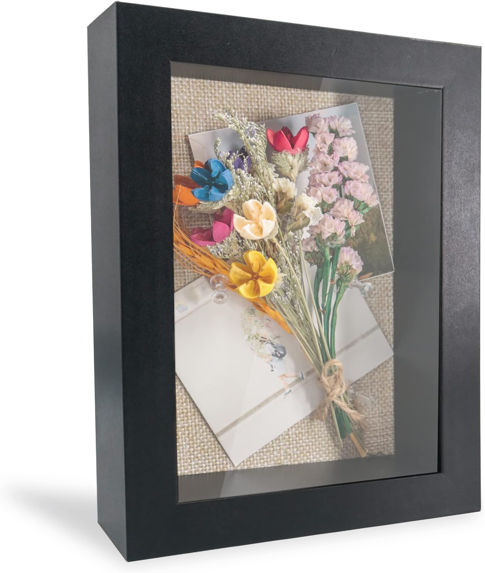 GraduationMall 5x7 3D Black Shadow Box Frame Deep Display Box with Linen Back,Ideal for Memorabilia Pictures Flowers Medals Tickets,Tabletop and Wall Hanging