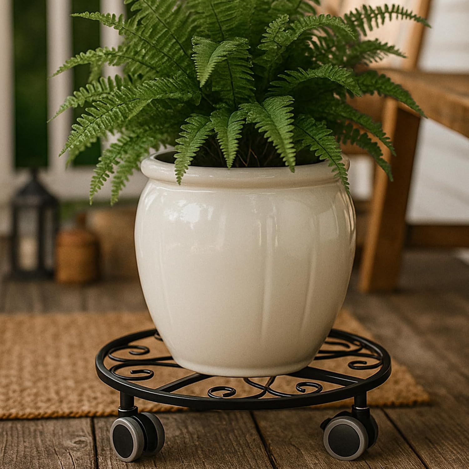 5 Pack Plant Caddy with Wheels Heavy Duty 16 Inch Large Metal Plant Stand with Wheels Plant dolly Rolling Plant Stand Plant Roller with Casters for Indoor and Outdoor with 5 Pack Plant Saucers, Black