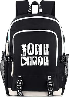Anime One Piece Luffy Laptop Backpack Fit 15.6 Inch Luminous Printed Schoolbag Daypacks with USB Charging Port & Headphone Port Black