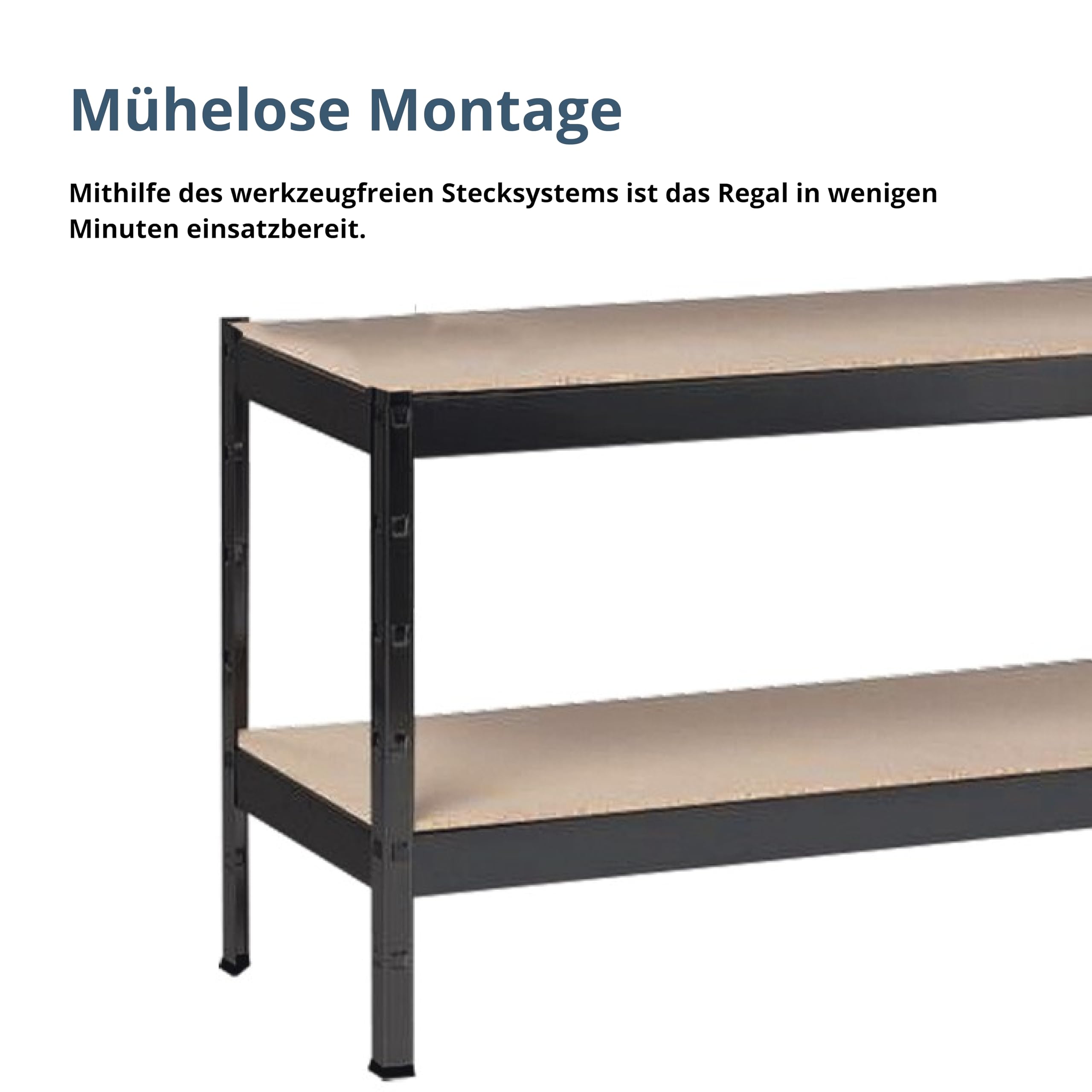 SCHULTE Regalwelt Schwerlastregal mit 2 Holzböden, 43x100x35 cm (HxBxT), Traglast pro Ebene ca. 90 Kg, schwarz-Struktur, Lagerregal, Kellerregal, Werkstattregal, Steckregal