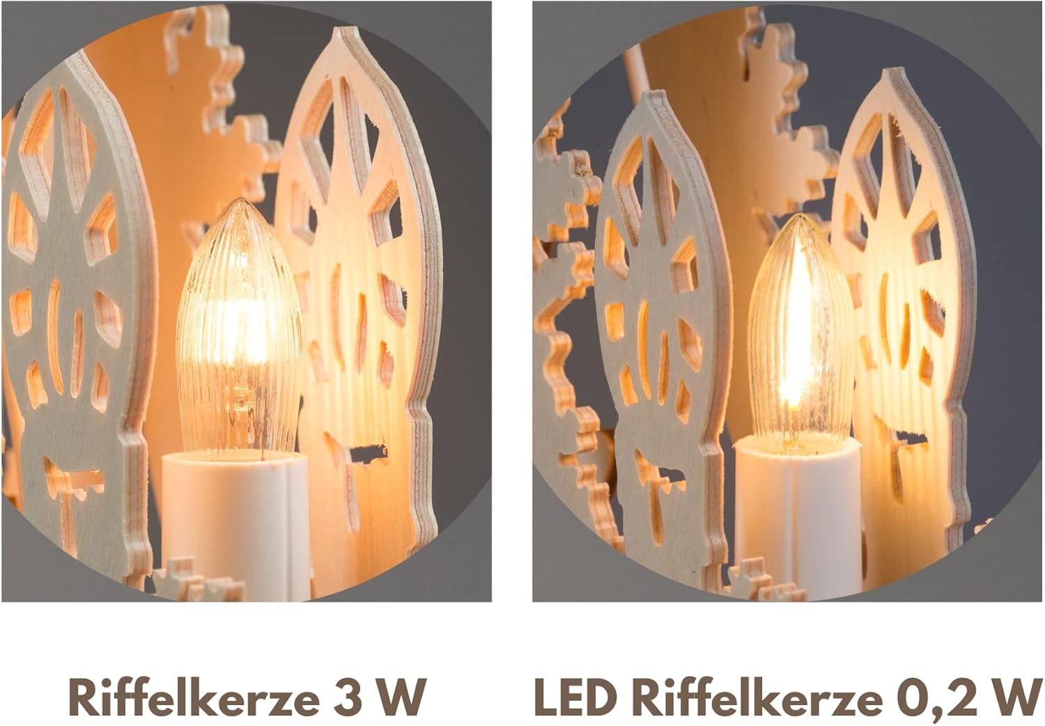 LED Ribbed Candle Set for 15-Flame Candle Arches and Decorative Archi Warm White I Filament Replacement lamp for Christmas Arches I 15 x 16 V, 0,2 W, E10 I 220-240 Volt