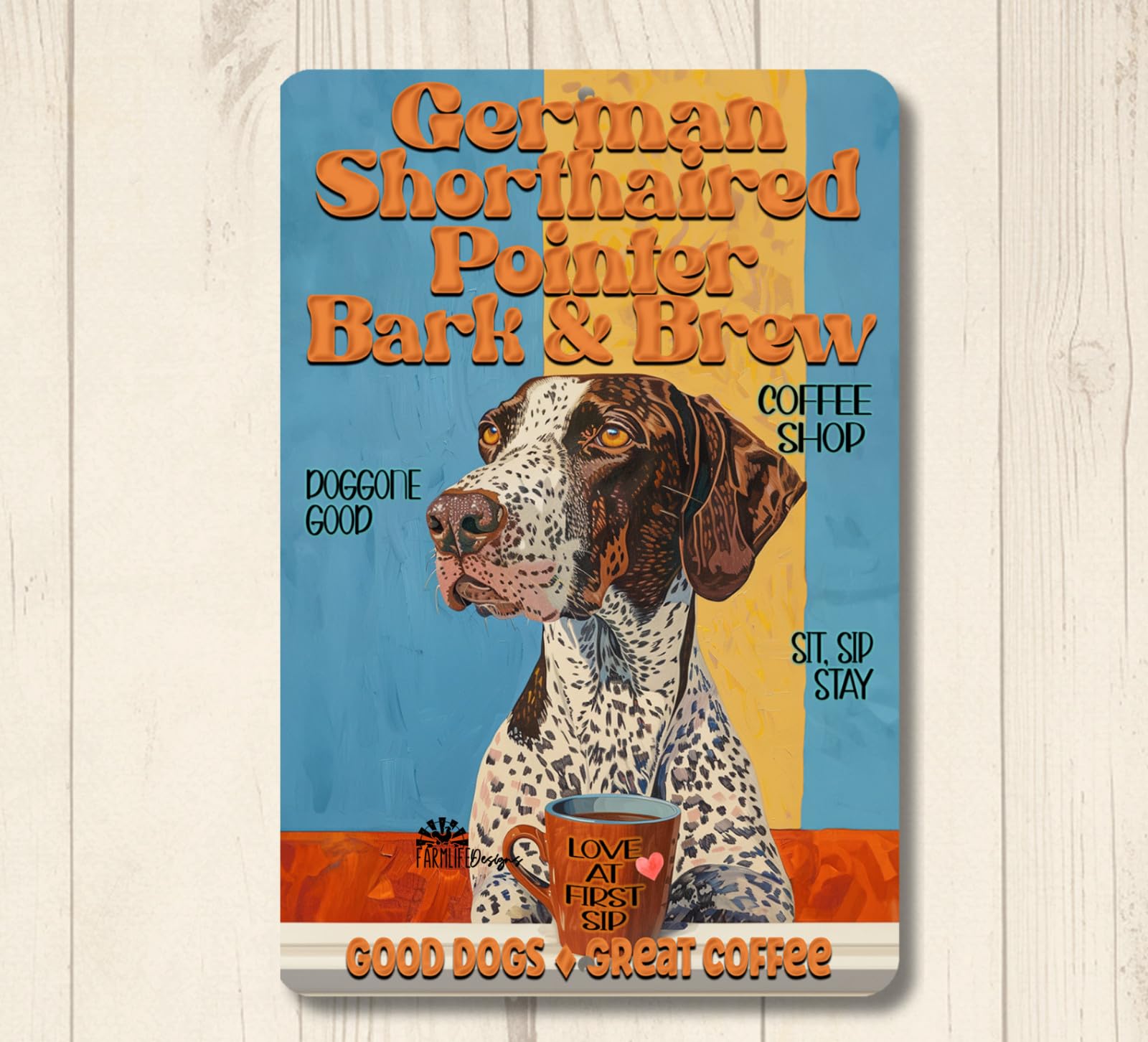 German Shorthaired Pointer Coffee Bar Sign Bark & Brew dog funny metal tin decor home decor