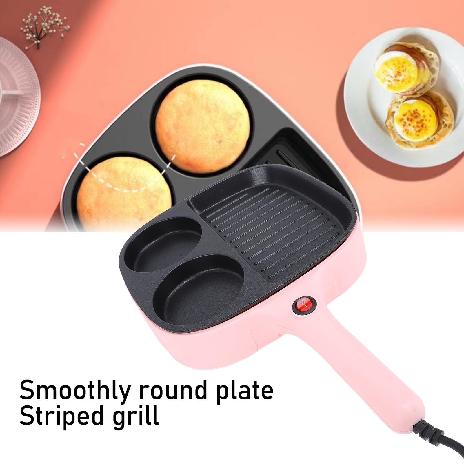 ZJchao Nonstick Electric Egg Pan, Egg Frying Pan Divided Grill Pan Breakfast Sandwich Maker Omelet Pans for Home Use (US Plug 110V)