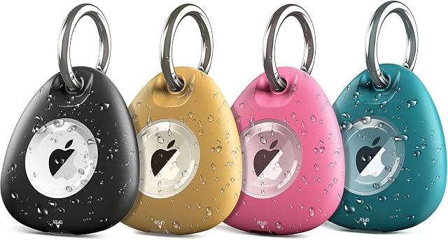 [4 Pack] Petocase for AirTag Holder IPX8 Waterproof, Airtags Case with Key Ring Full Body Shockproof Anti-Scratch Cover for Air Tag Tracker Finder Locator for Pet Cat Dog Collar, Keys, Luggage & More