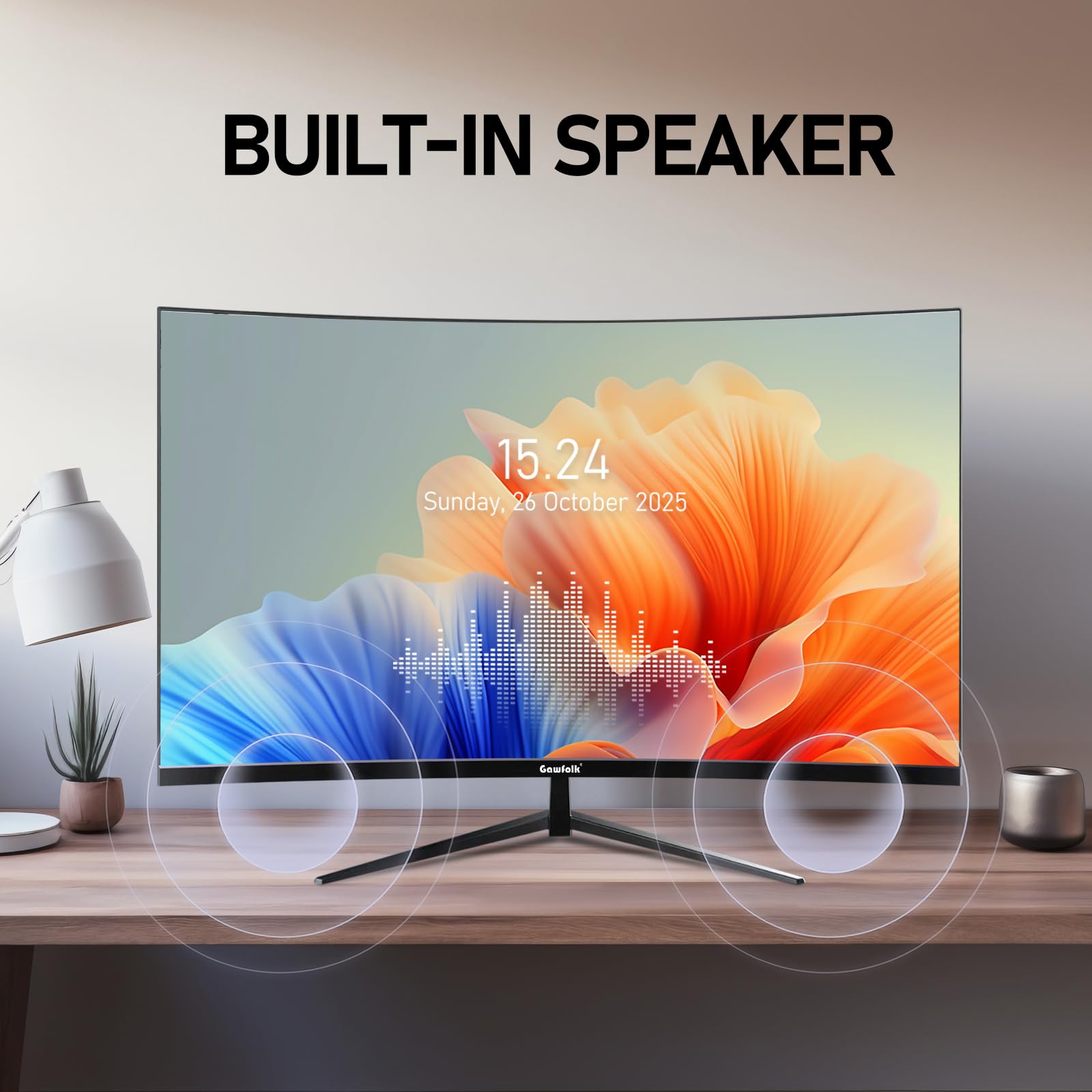 Gawfolk 32 Inch 4K UHD Curved 1500R Computer Monitor, Ultra-Clear (3840×2160p) Screen, 100% sRGB, 178° Viewing Angle, DisplayPort 1.4, HDMI 2.0, Compatible with Wall Mounting 100 * 100MM - Black — view 7