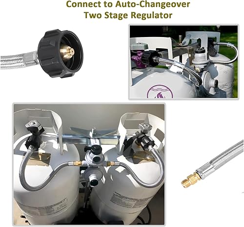 Miniatura 7 de Manguera de repuesto para manguera de propano RV de 15 pulgadas, líneas de propano trenzadas de acero inoxidable para remolques de viaje, regulador