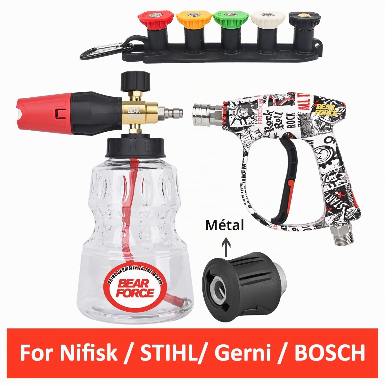 BEAR FORCE Pistolet pulvérisateur pour nettoyeur haute pression M22-ID14 mm et connecteur rapide 1/4" - Ensemble de lance à mousse pour Bosch, Nilfisk, STIHL, pour nettoyeur haute pression Gerni